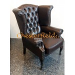 Queen Antikbraun (A5 Dunkel) Chesterfield Ohrensessel 