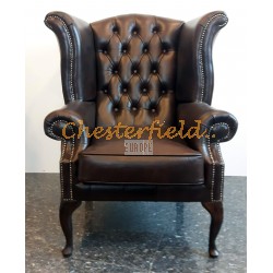 Queen Antikbraun (A5 Dunkel) Chesterfield Ohrensessel 