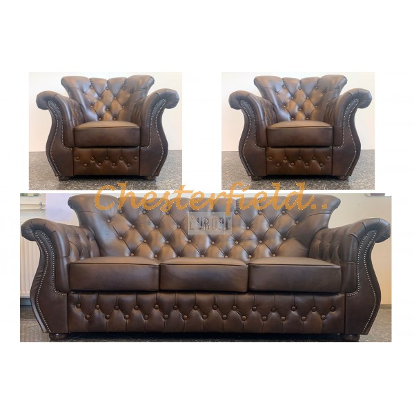 Monk 311 Antikmittelbraun Chesterfield Garnitur (A5M)