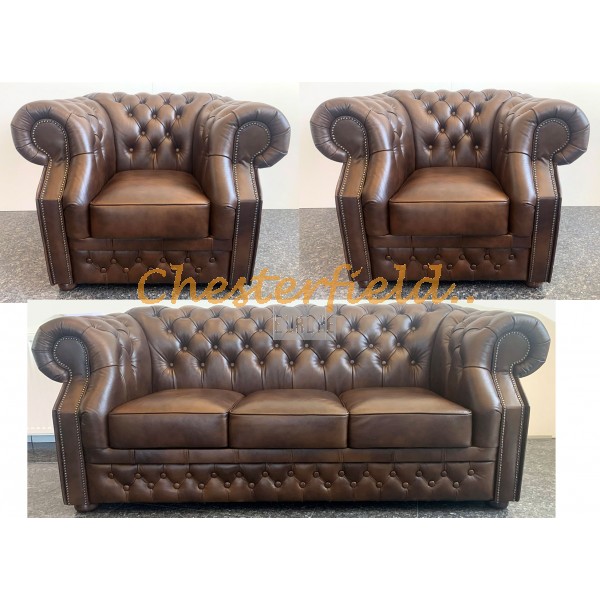 Windsor 311 Antik Mittelbraun Chesterfield Garnitur A5M