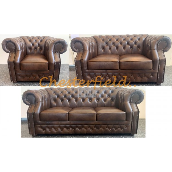 Windsor 321 Antik Mittelbraun Chesterfield Garnitur A5M